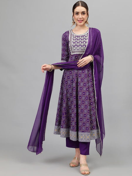 Women Floral Printed Thread Work Kurta With Palazzos & Dupatta Set VitansEthnics