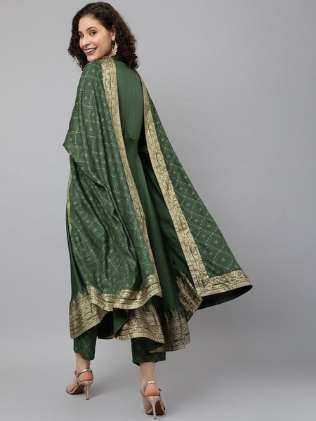 Women Green Ethnic Motifs Printed Empire Kurta with Palazzos & Dupatta Set (Copy) VitansEthnics