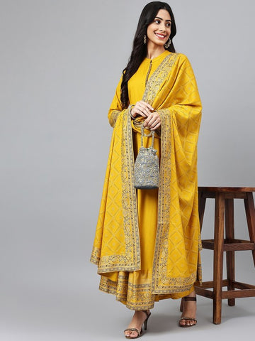 Women yellow Ethnic Motifs Printed Empire Kurta with Palazzos & Dupatta Set (Copy) VitansEthnics