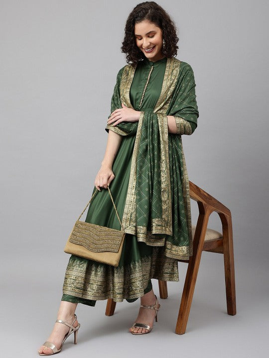 Women Green Ethnic Motifs Printed Empire Kurta with Palazzos & Dupatta Set (Copy) VitansEthnics