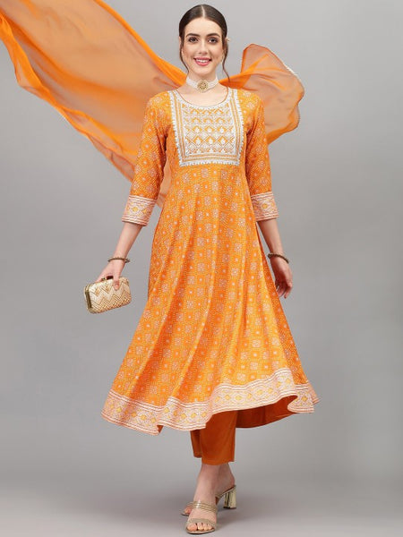 Women Yellow Floral Printed Thread Work Kurta With Palazzos & Dupatta Set VitansEthnics