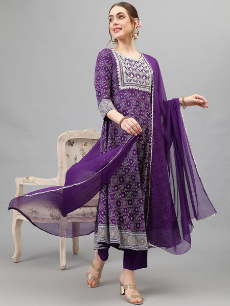 Women Floral Printed Thread Work Kurta With Palazzos & Dupatta Set VitansEthnics