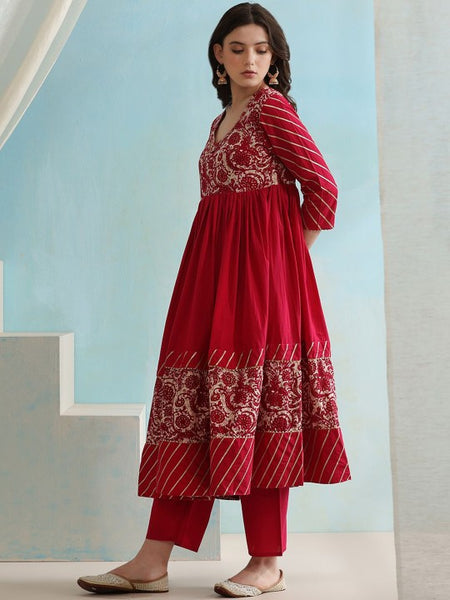 Women Floral Yoke Design V-Neck Anarkali Kurta with Palazzos & Dupatta Set (Copy) VitansEthnics