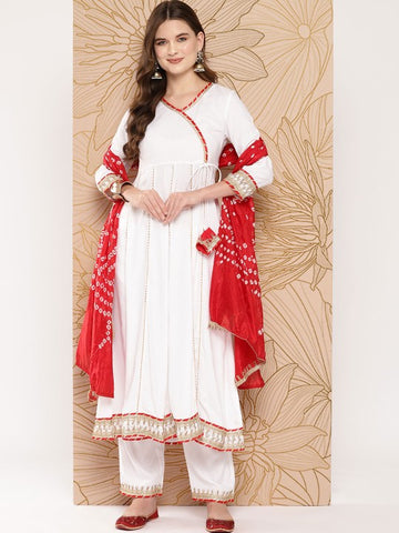 Women Striped Angrakha Gotta Patti Kurta with Palazzos & With Dupatta Set (Copy) VitansEthnics