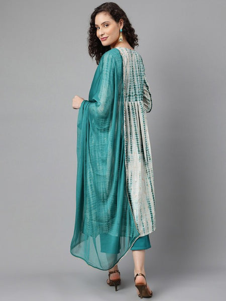 Women Tie Dyed Regular Gotta Patti A-Line Kurta With Trousers & Dupatta Set VitansEthnics