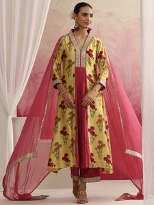 Women Yellow Floral Printed Sequinned Anarkali Kurta with Palazzos & Dupatta Set (Copy) VitansEthnics