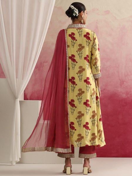 Women Yellow Floral Printed Sequinned Anarkali Kurta with Palazzos & Dupatta Set (Copy) VitansEthnics