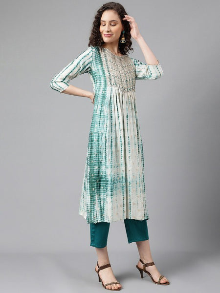 Women Tie Dyed Regular Gotta Patti A-Line Kurta With Trousers & Dupatta Set VitansEthnics