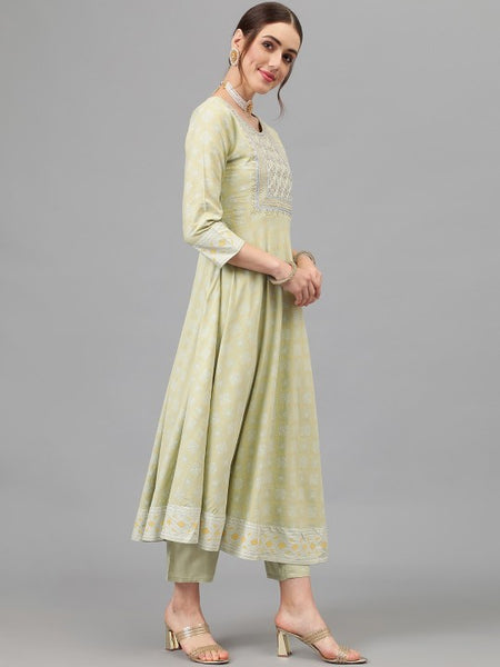 Women Sea Green Floral Printed Thread Work Kurta With Palazzos & Dupatta Set (Copy) VitansEthnics