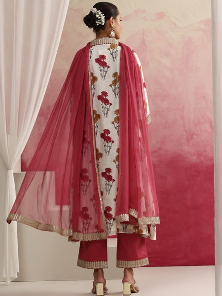 Women Floral Printed Sequinned Anarkali Kurta with Palazzos & Dupatta Set VitansEthnics