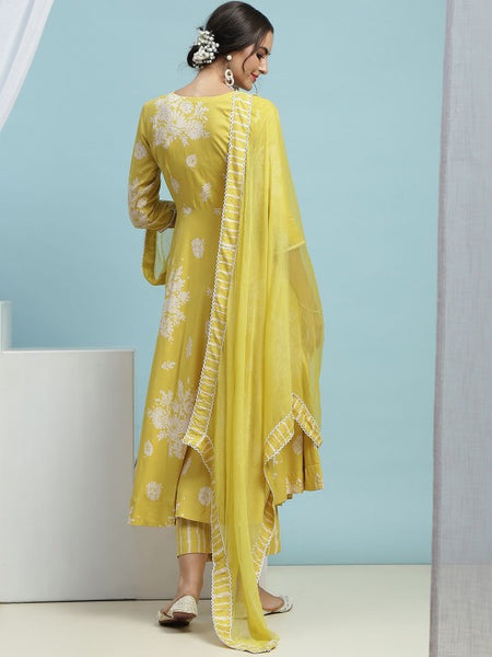 Floral Printed Sequinned Sweetheart Neck Anarkali Kurta With Palazzo & Dupatta (Copy) VitansEthnics