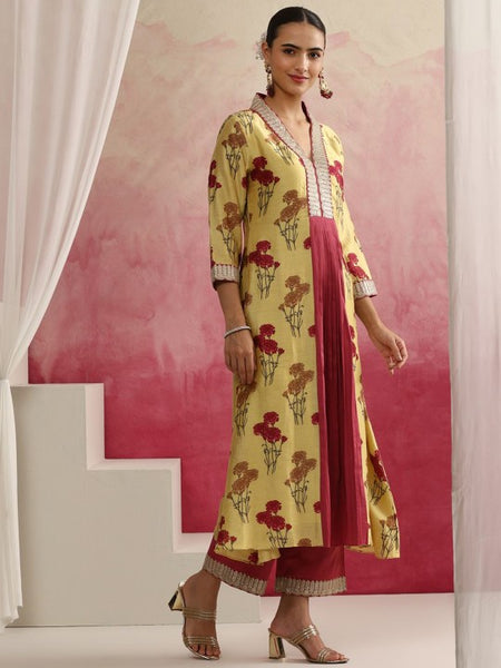 Women Yellow Floral Printed Sequinned Anarkali Kurta with Palazzos & Dupatta Set (Copy) VitansEthnics