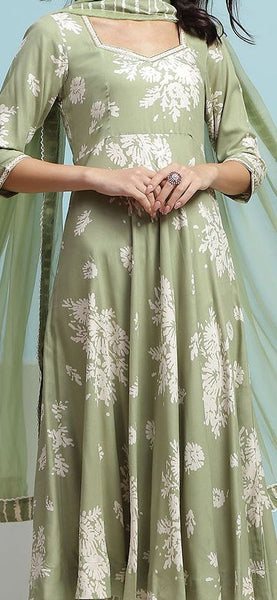 Green Floral Printed Sequinned Sweetheart Neck Anarkali Kurta With Palazzo & Dupatta (Copy) VitansEthnics