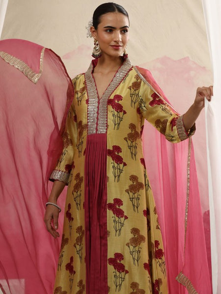 Women Yellow Floral Printed Sequinned Anarkali Kurta with Palazzos & Dupatta Set (Copy) VitansEthnics