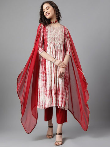 Women Tie Dyed Regular Gotta Patti A-Line Kurta With Trousers & Dupatta Set (Copy) VitansEthnics