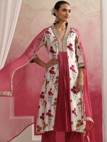 Women Floral Printed Sequinned Anarkali Kurta with Palazzos & Dupatta Set VitansEthnics