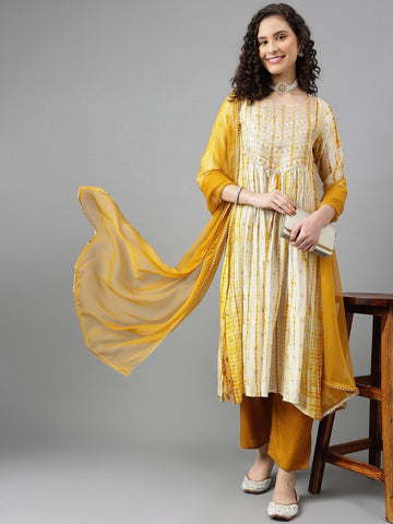 Women Tie Dyed Regular Gotta Patti A-Line Kurta With Trousers & Dupatta Set (Copy) VitansEthnics