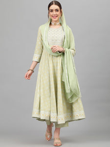 Women Sea Green Floral Printed Thread Work Kurta With Palazzos & Dupatta Set (Copy) VitansEthnics