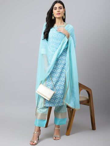 Women Ethnic Motif Printed Notch Neck Gotta Patti Kurta with Palazzos & Dupatta Set (Copy) VitansEthnics