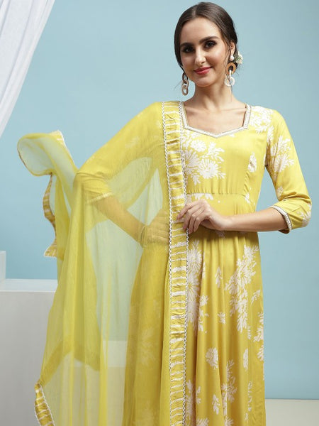 Floral Printed Sequinned Sweetheart Neck Anarkali Kurta With Palazzo & Dupatta (Copy) VitansEthnics