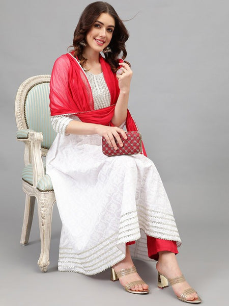 Women Ethnic Motifs Printed Regular Thread Work Kurta with Trousers & Dupatta VitansEthnics