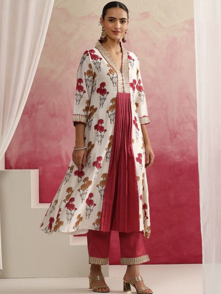 Women Floral Printed Sequinned Anarkali Kurta with Palazzos & Dupatta Set VitansEthnics