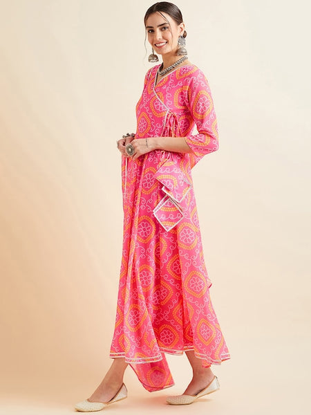 Bandhani Printed V-Neck Anarkali Ethnic Maxi Dress With Dupatta (Copy) VitansEthnics