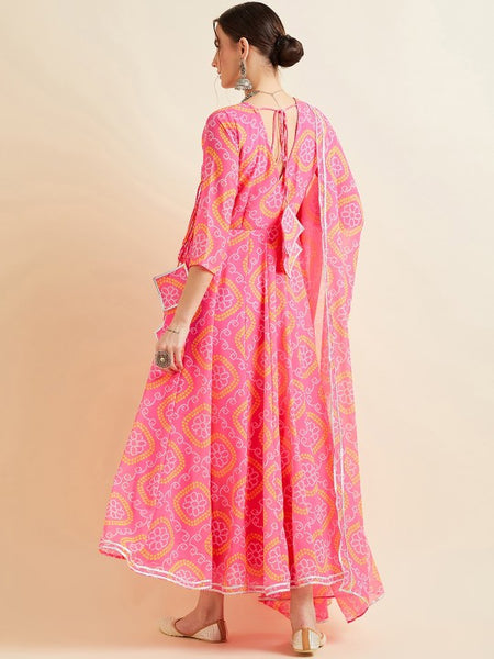 Bandhani Printed V-Neck Anarkali Ethnic Maxi Dress With Dupatta (Copy) VitansEthnics