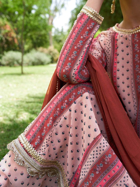 Women Floral Printed Gotta Patti Anarkali Kurta With Sharara & Dupatta Set VitansEthnics