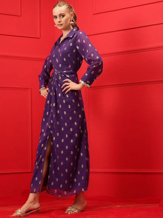 Printed Cuffed Sleeves Maxi Ethnic Dhoti Dress VitansEthnics