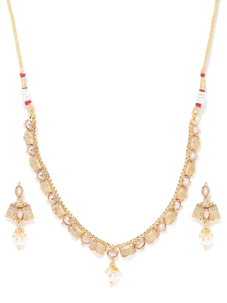 Gold-Plated Stone-Studded Beaded Handcrafted Jewelry Set VitansEthnics