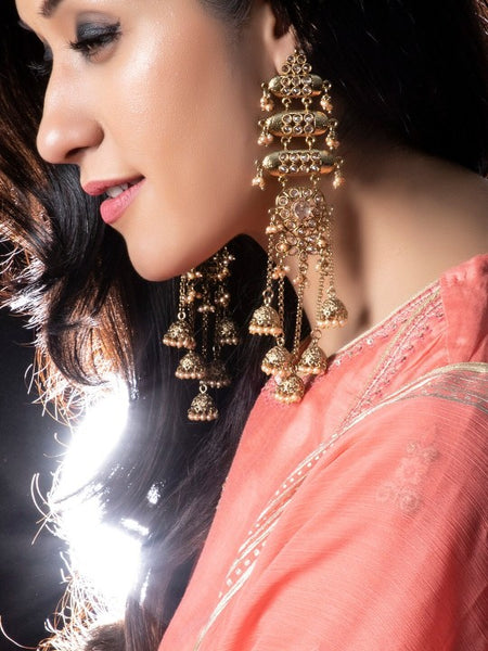 Gold-Toned Dome Shaped Jhumkas | Drop Earrings VitansEthnics