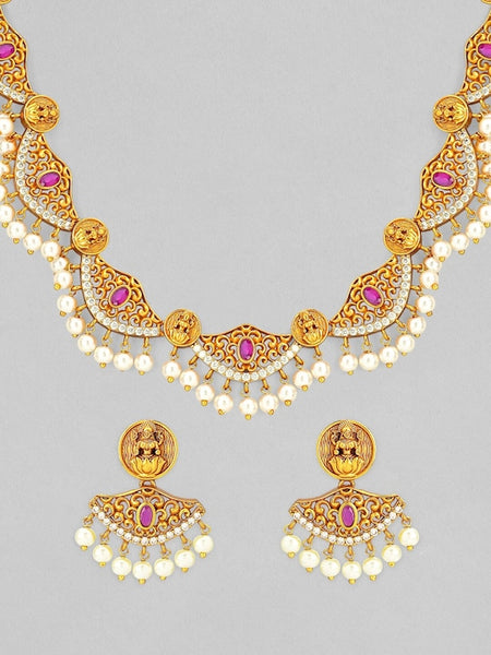 24k Gold-Plated Gold-Toned & Ruby Kundan-Studded Jewellery Set VitansEthnics