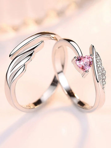 Set Of 2 Silver-Plated CZ-Studded Couple Finger Rings VitansEthnics