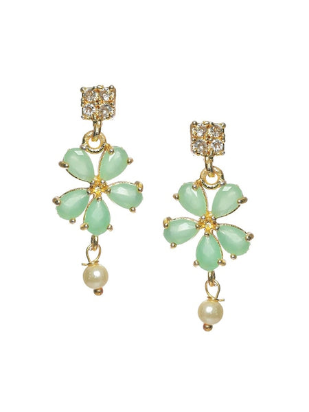 Gold-Plated Mint Green Floral Leaf Jewellery Set VitansEthnics