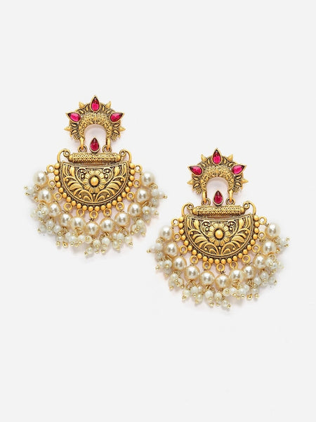 Gold Plated Classic Pearl Studded Chandbali Earrings VitansEthnics