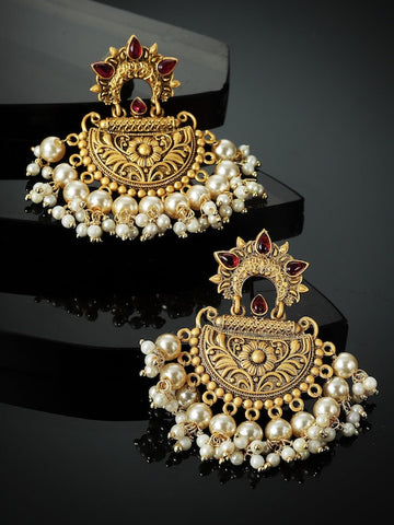 Gold Plated Classic Pearl Studded Chandbali Earrings VitansEthnics