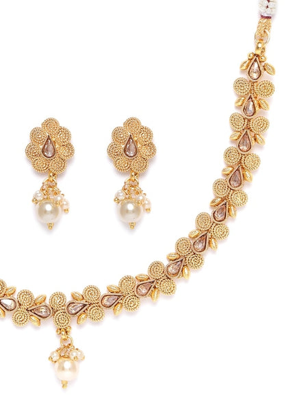 Gold-Plated Stone-Studded & Beaded Handcrafted Jewellery Set VitansEthnics