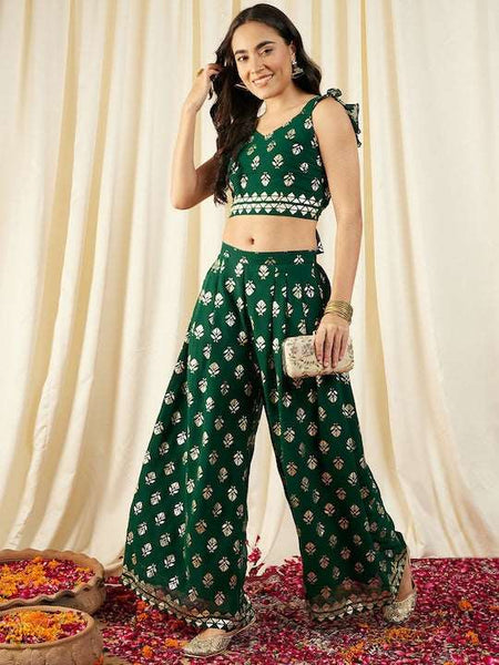 Crop Top With Pleated Palazzo Pants Set vitansethnics