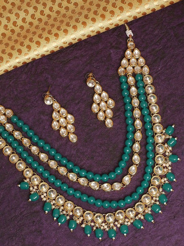 Gold-Plated White Kundan Studded Jewellery Set VitansEthnics