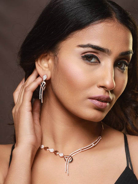 Rose Gold-Plated CZ-Studded Jewellery Set VitansEthnics