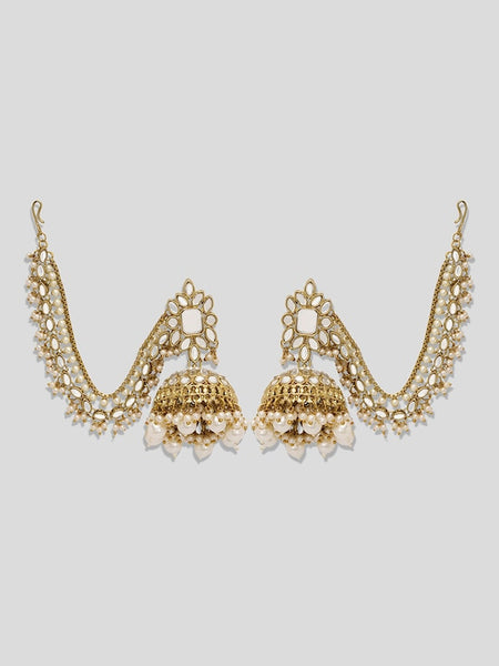 Gold-Plated Dome Shaped Jhumka Earrings With Chain VitansEthnics