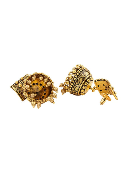 Gold-Toned Oxidized Dome Shaped Jhumkas Drop Earrings VitansEthnics