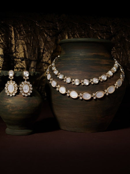 Gold-Plated Stones Studded Jewellery Set VitansEthnics