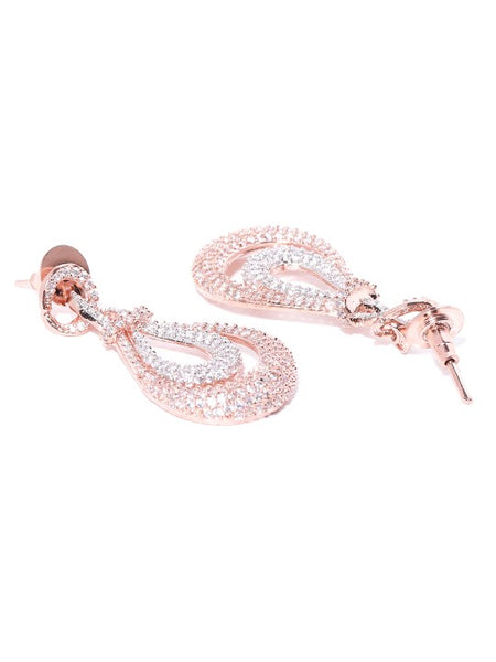 Rose Gold-Plated Stone Studded Handcrafted Teardrop Shaped Drop Earrings VitansEthnics