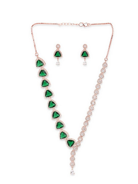 Green Rose Gold-Plated American Diamond CZ Pearl Jewelry Set VitansEthnics