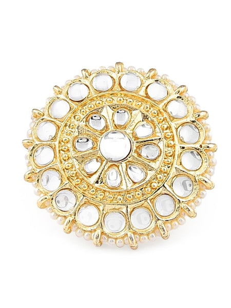 Set of 3 Gold-Plated White Stone Studded Adjustable Finger Rings VitansEthnics