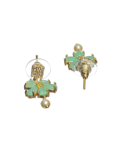 Gold-Plated Mint Green Floral Leaf Jewellery Set VitansEthnics