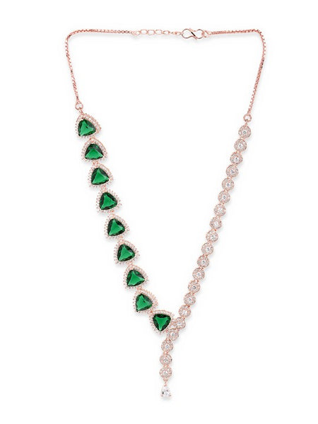 Green Rose Gold-Plated American Diamond CZ Pearl Jewelry Set VitansEthnics
