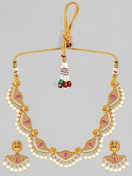 24k Gold-Plated Gold-Toned & Ruby Kundan-Studded Jewellery Set VitansEthnics